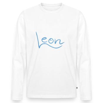 Krone Name Namensschild Leon - Männer Premium Bio Langarmshirt - Weiß - Vorne - Nico (187cm)