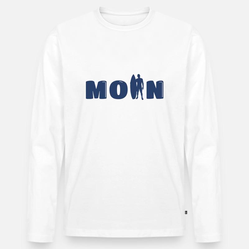 Moin mit Surfer - Männer Premium Bio Langarmshirt - Weiß