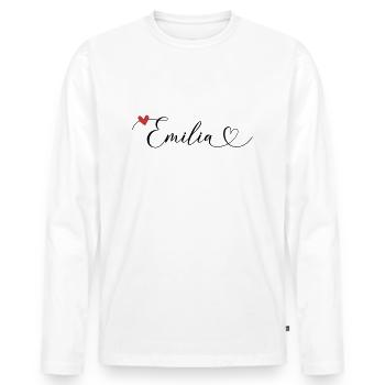 Emilia Surname First name Calligraphy Heart - Men's Premium Organic Long Sleeve Shirt - white - Front - Nico (187cm)