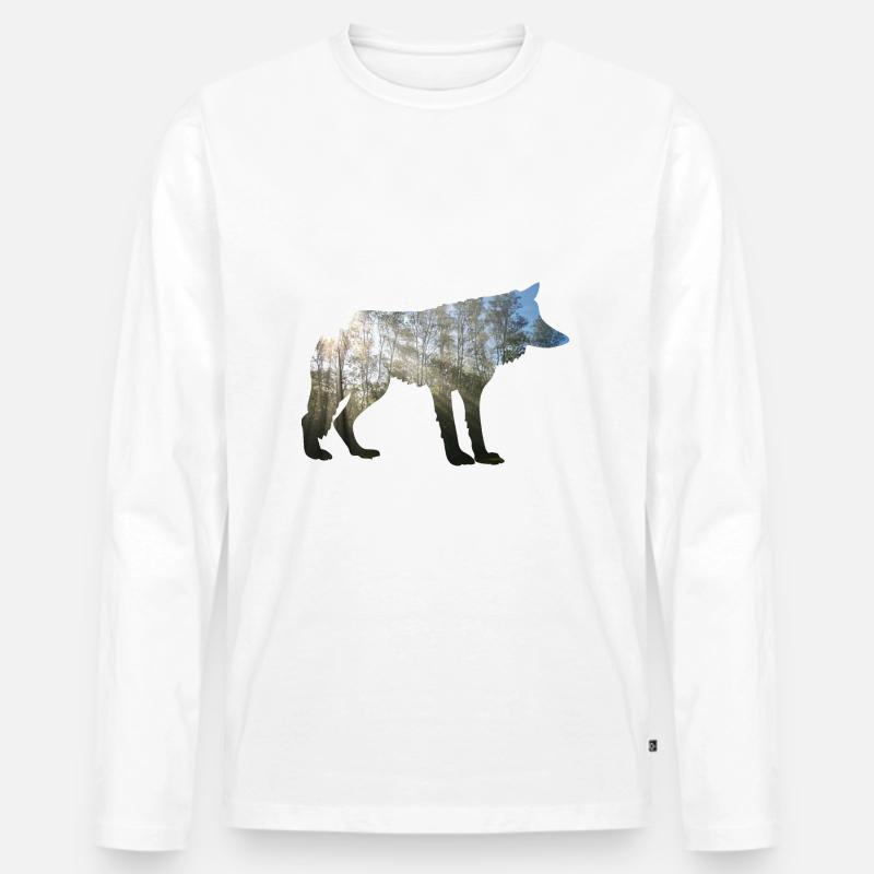wolf im Wald - Männer Premium Bio Langarmshirt - Weiß