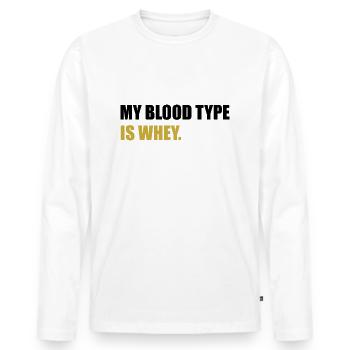 mon groupe sanguin est whey gym citation - T-shirt manches longues Premium bio Homme - blanc - Devant - Nico (187cm)
