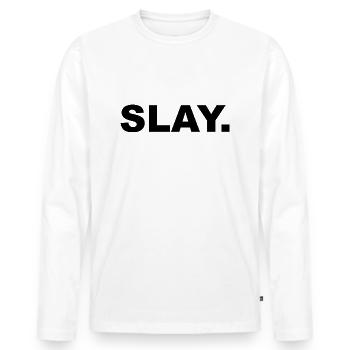 Jugendwort slay. - Männer Premium Bio Langarmshirt - Weiß - Vorne - Nico (187cm)