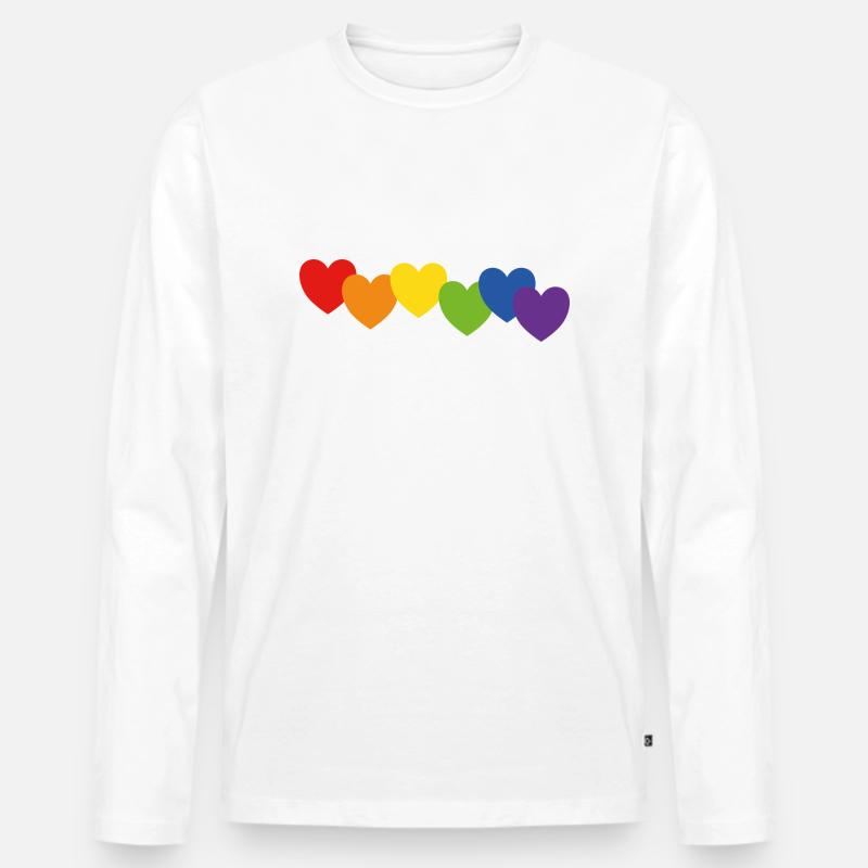 Herzen Regenbogenfarben - Männer Premium Bio Langarmshirt - Weiß