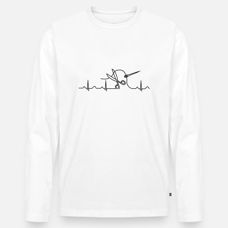Nähen Heartbeat schwarz - Männer Premium Bio Langarmshirt - Weiß