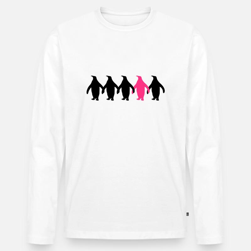 Be Different Pinguine Muster Lustig - Männer Premium Bio Langarmshirt - Weiß
