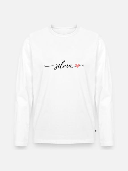 Silvia Nome Calligrafia Font - Maglia a manica lunga ecologica premium da uomo - bianco