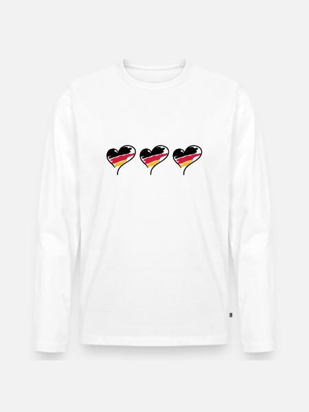 Deutschland,3,drei,Herzen - Männer Premium Bio Langarmshirt - Weiß