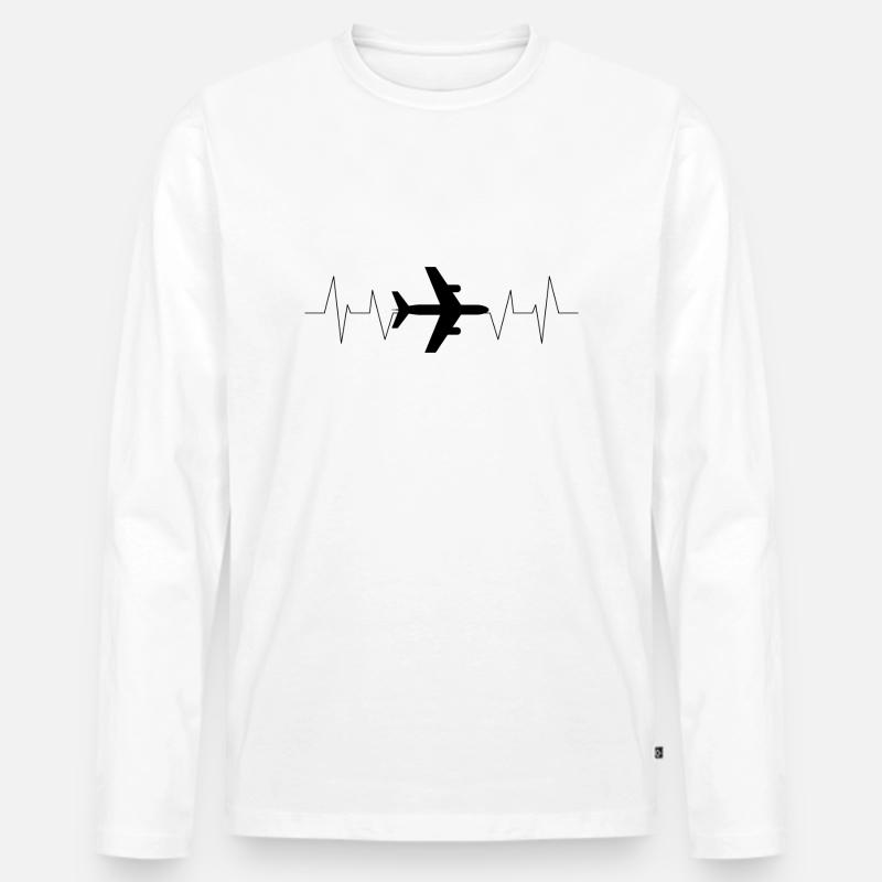 Flugzeug Herzschlag Pilot - Männer Premium Bio Langarmshirt - Weiß
