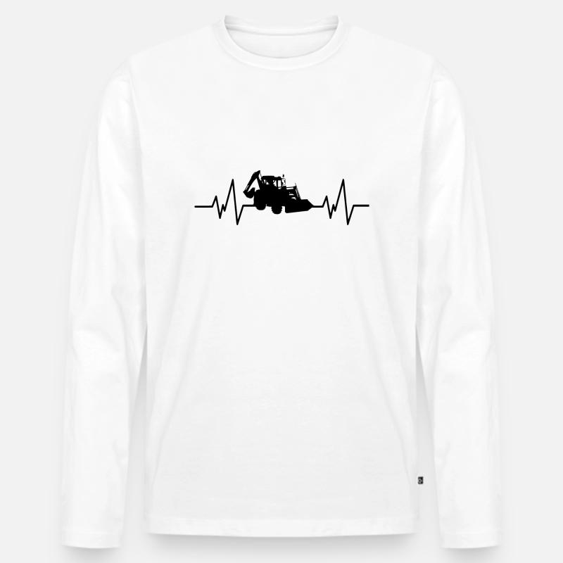 Bagger Bauarbeiter Herzschlag Baumaschine - Männer Premium Bio Langarmshirt - Weiß