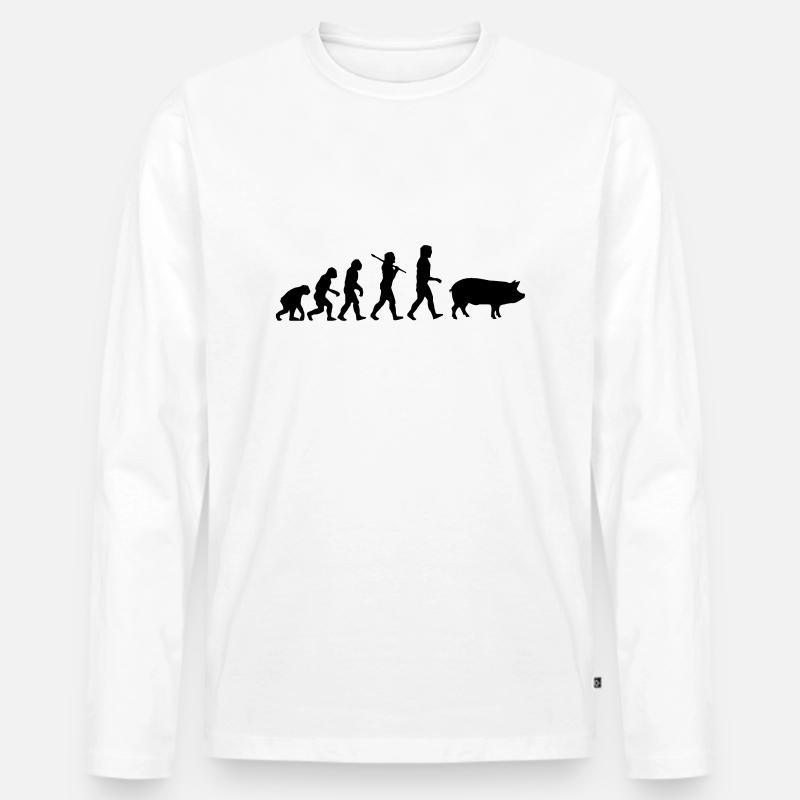 Evolution zum Schwein - Männer Premium Bio Langarmshirt - Weiß