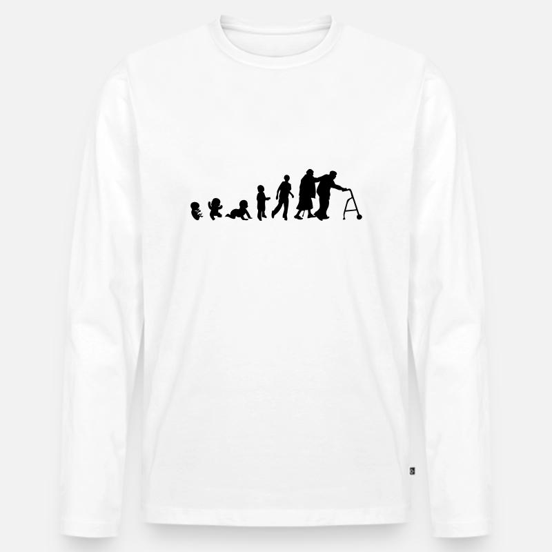 Evolution Mensch Mensch Alter - Männer Premium Bio Langarmshirt - Weiß