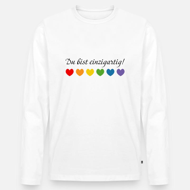 Regenbogenherzchen du bist einzigartig - Männer Premium Bio Langarmshirt - Weiß