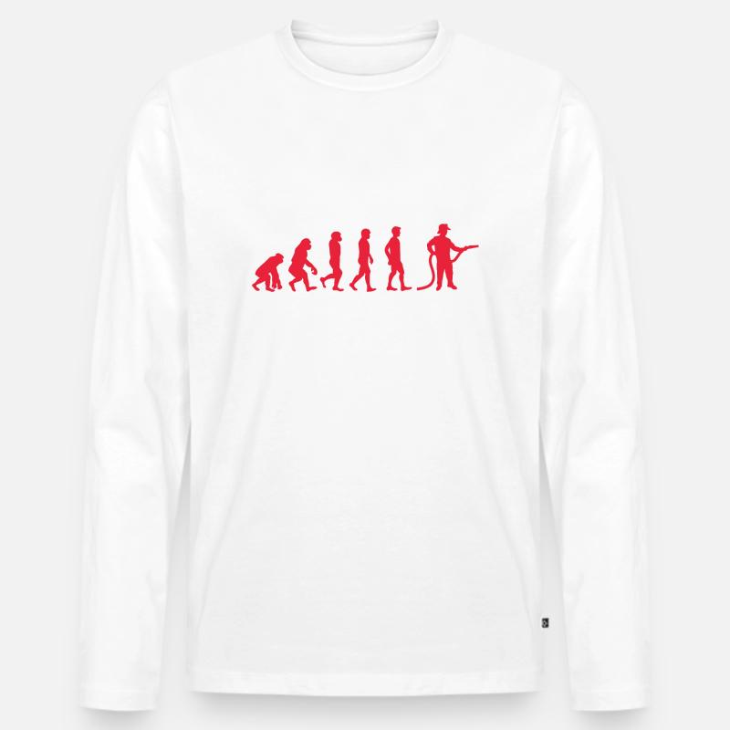 Evolution Feuerwehrmann rot - Männer Premium Bio Langarmshirt - Weiß