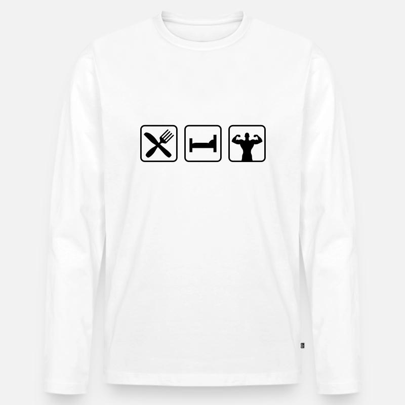 eatsleep_bodybuilding1 - Männer Premium Bio Langarmshirt - Weiß
