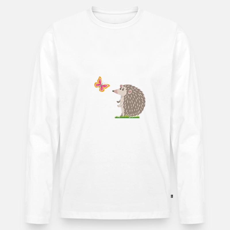 Igel und Schmetterling - Männer Premium Bio Langarmshirt - Weiß