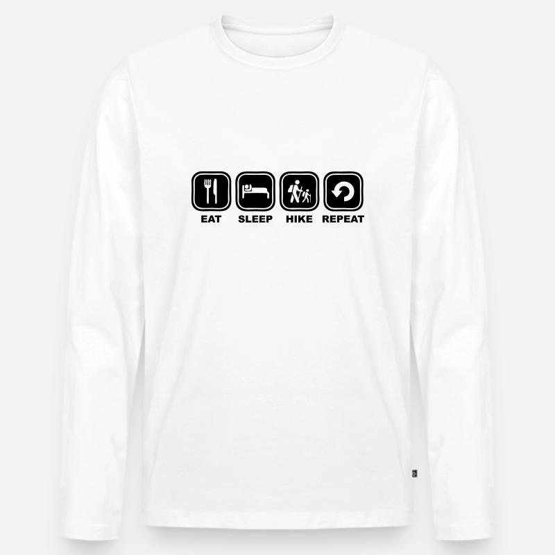 Eat sleep Hike Repeat quer - Männer Premium Bio Langarmshirt - Weiß