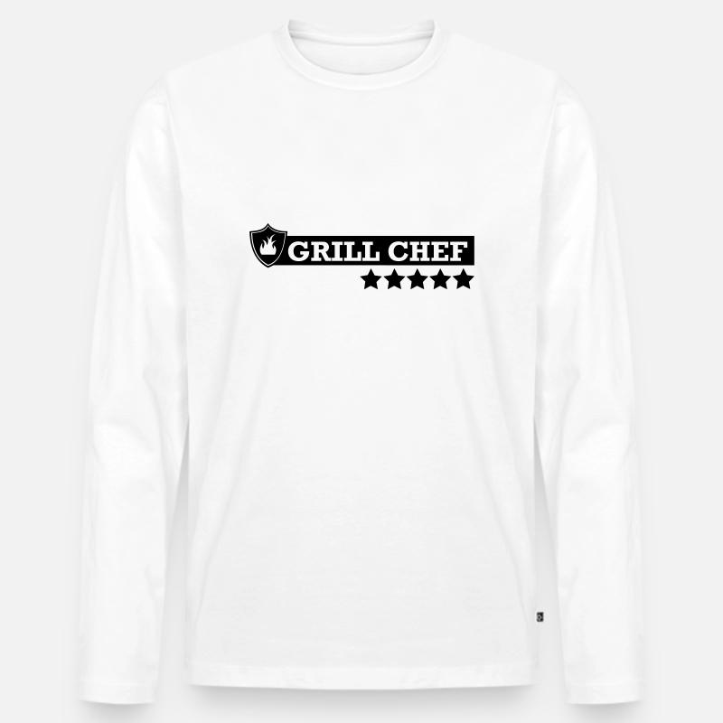 Grill,Grillen,BBQ,Koch,Chef,Fleisch,Sommer,Wurst, - Männer Premium Bio Langarmshirt - Weiß