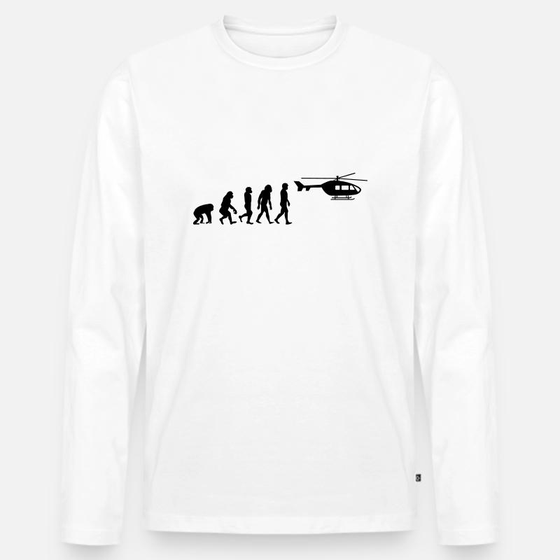 Hubschrauber Pilot Evolution Steinzeit - Männer Premium Bio Langarmshirt - Weiß