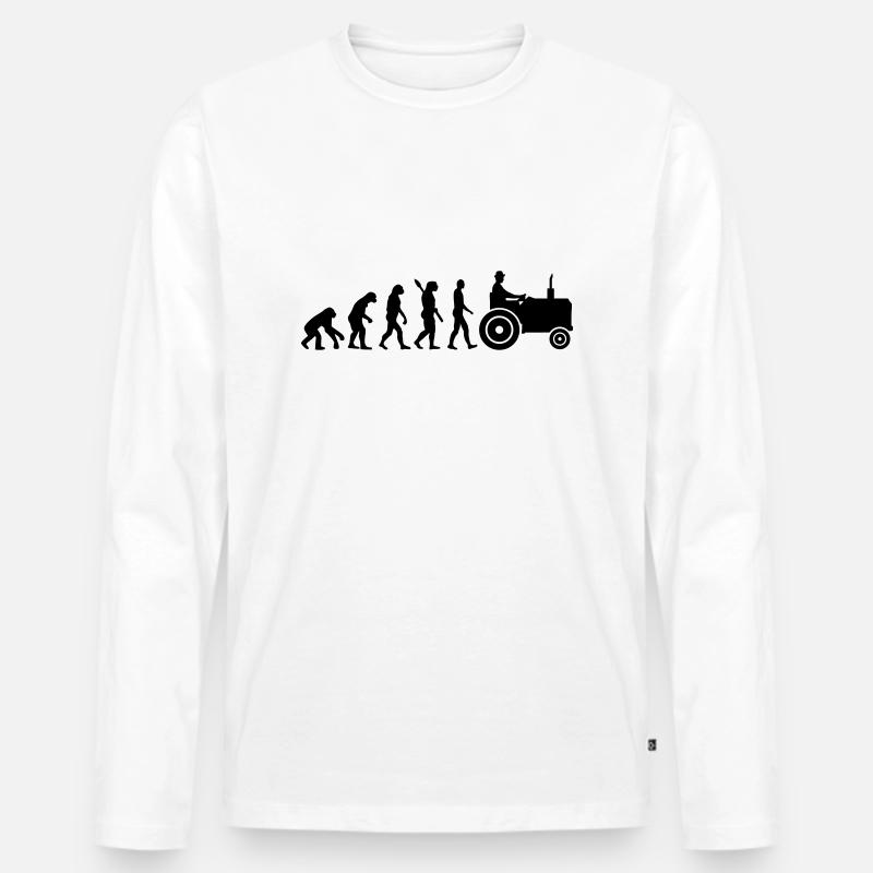 Evolution Tractor - Männer Premium Bio Langarmshirt - Weiß