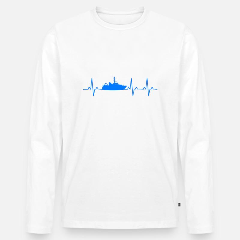 Boot Schiff Herzschlag - Männer Premium Bio Langarmshirt - Weiß