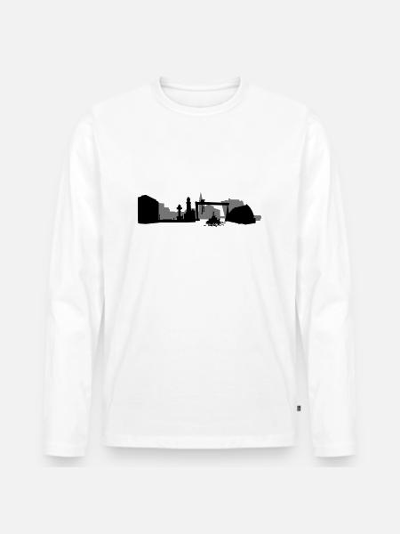 Kiel Skyline - Männer Premium Bio Langarmshirt - Weiß