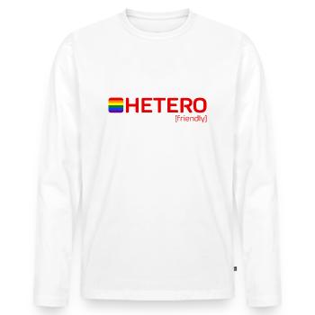 HETERO [friendly] - Männer Premium Bio Langarmshirt - Weiß - Vorne - Nico (187cm)