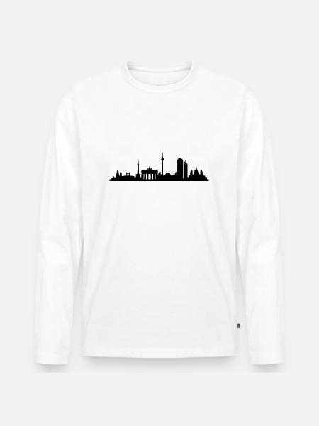 Skyline Berlin - Männer Premium Bio Langarmshirt - Weiß