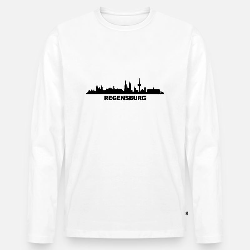 Skyline Regensburg - Männer Premium Bio Langarmshirt - Weiß