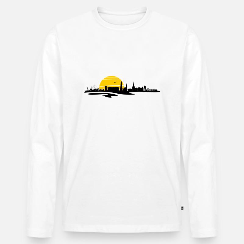 Skyline - Küste Borkum - Männer Premium Bio Langarmshirt - Weiß