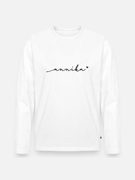 Annika Cursive Name - Men's Premium Organic Long Sleeve Shirt - white