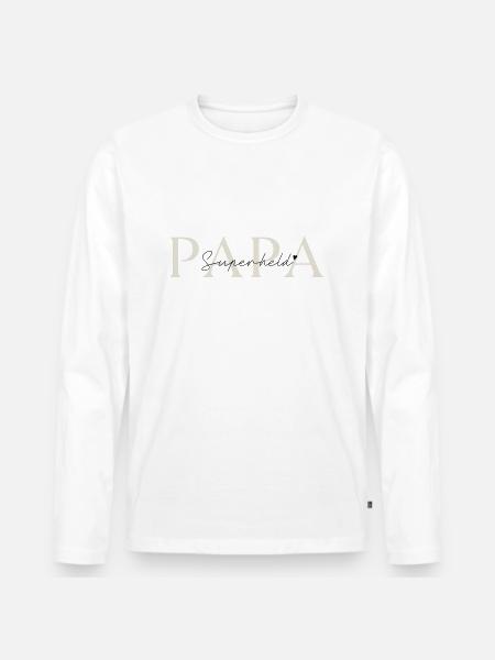 Papa Geschenk für Väter Superheld - Männer Premium Bio Langarmshirt - Weiß