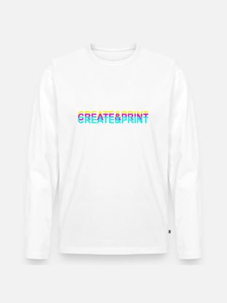 Create & Print (White Text) - Men's Premium Organic Long Sleeve Shirt - white