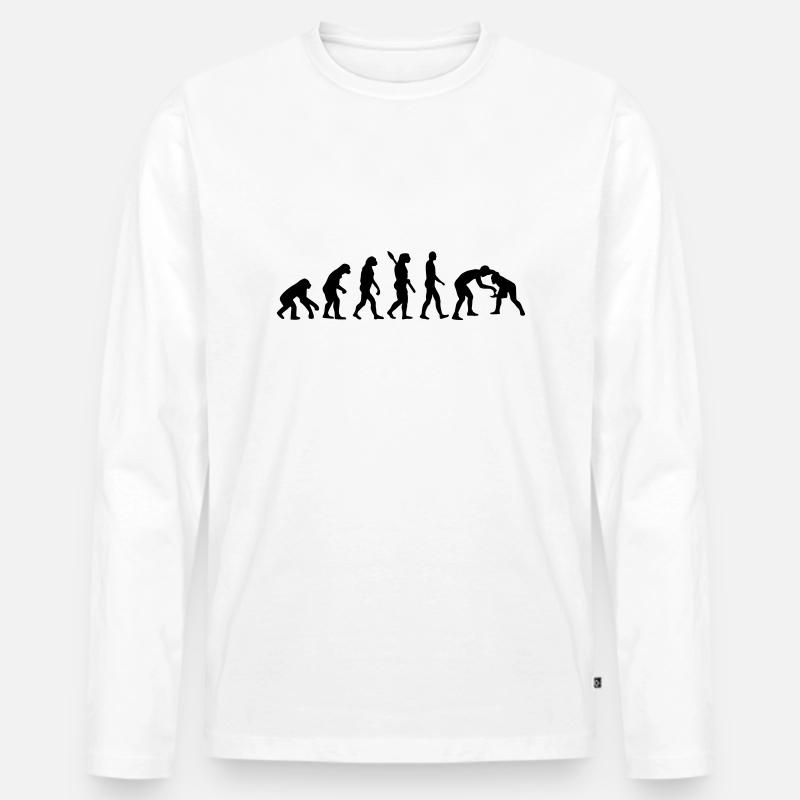 Evolution Ringen - Männer Premium Bio Langarmshirt - Weiß