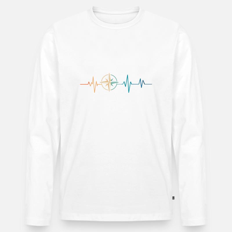 Retro Heartbeat Kompass - Männer Premium Bio Langarmshirt - Weiß