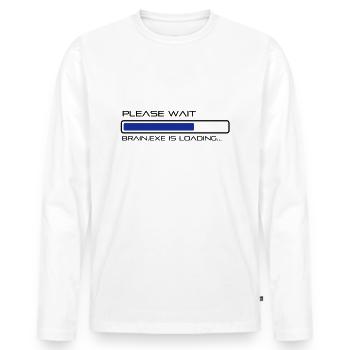 spruch_brain_exe_2 - Männer Premium Bio Langarmshirt - Weiß - Vorne - Nico (187cm)