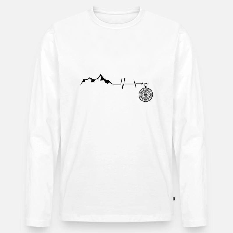 Herzschlag - Kompass - Berg - (3) - Männer Premium Bio Langarmshirt - Weiß