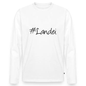#Landei - Landei - Hashtag - Slogan - Männer Premium Bio Langarmshirt - Weiß - Vorne - Nico (187cm)