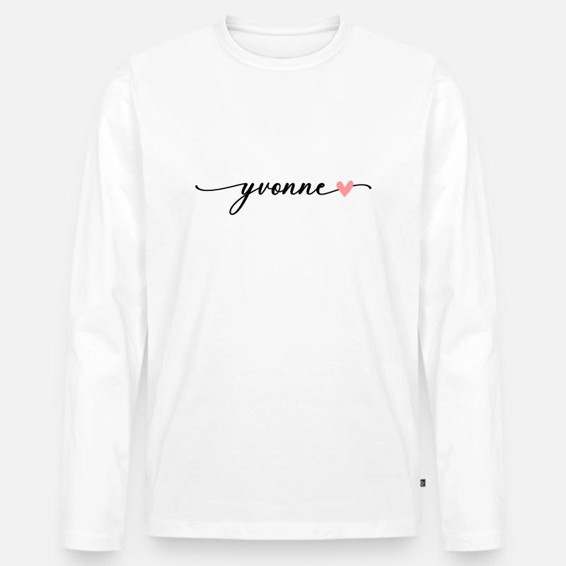 Yvonne Surname First name Calligraphy Script - Men's Premium Organic Long Sleeve Shirt - white
