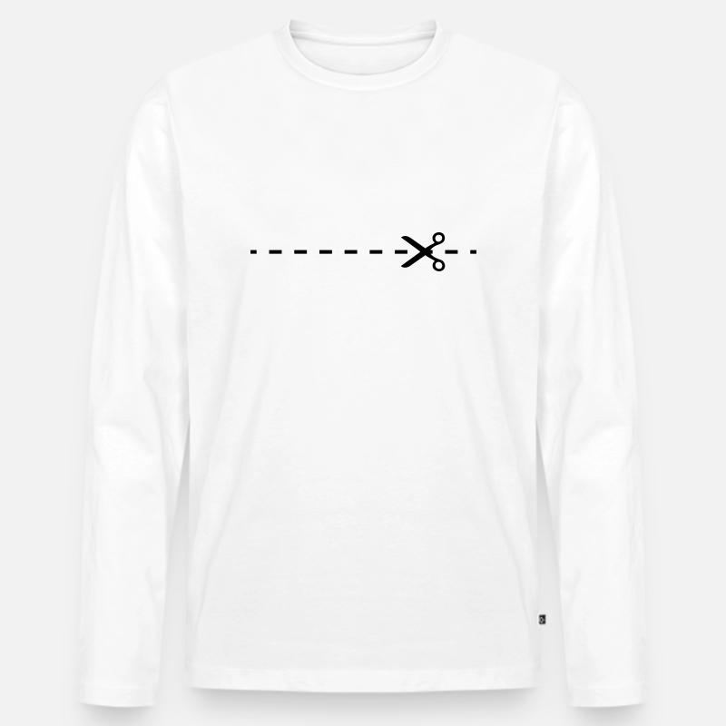hier_aufschneiden - schere - shear - Männer Premium Bio Langarmshirt - Weiß