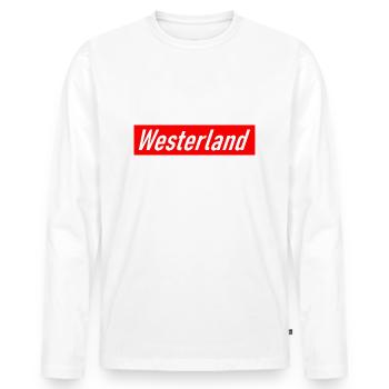 Westerland - Slogan - Deutschland - Germany - Sylt - Männer Premium Bio Langarmshirt - Weiß - Vorne - Nico (187cm)