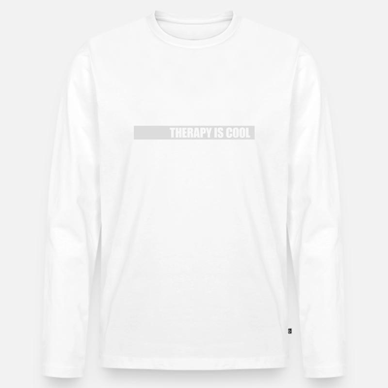 therapy is cool Zitat - Männer Premium Bio Langarmshirt - Weiß