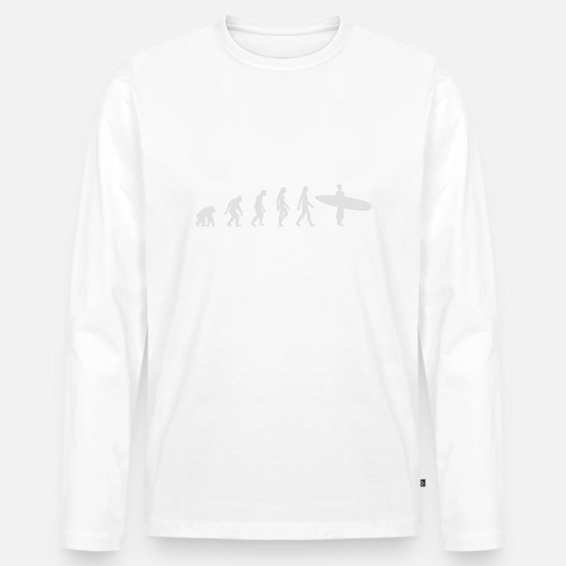 Die Evolution des Surfens - Männer Premium Bio Langarmshirt - Weiß