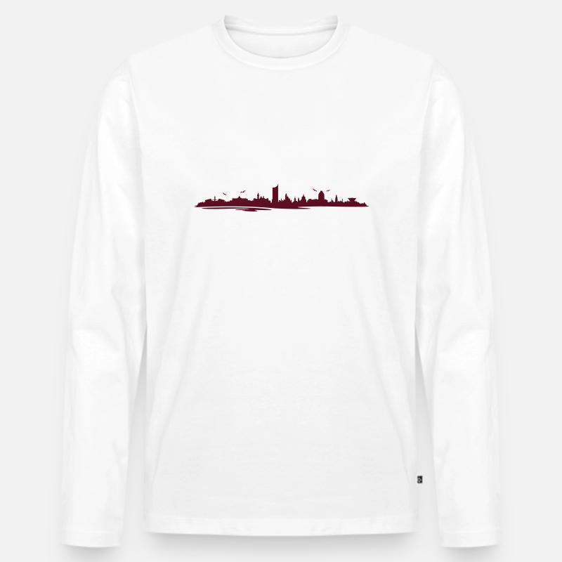 Skyline Leipzig - Männer Premium Bio Langarmshirt - Weiß