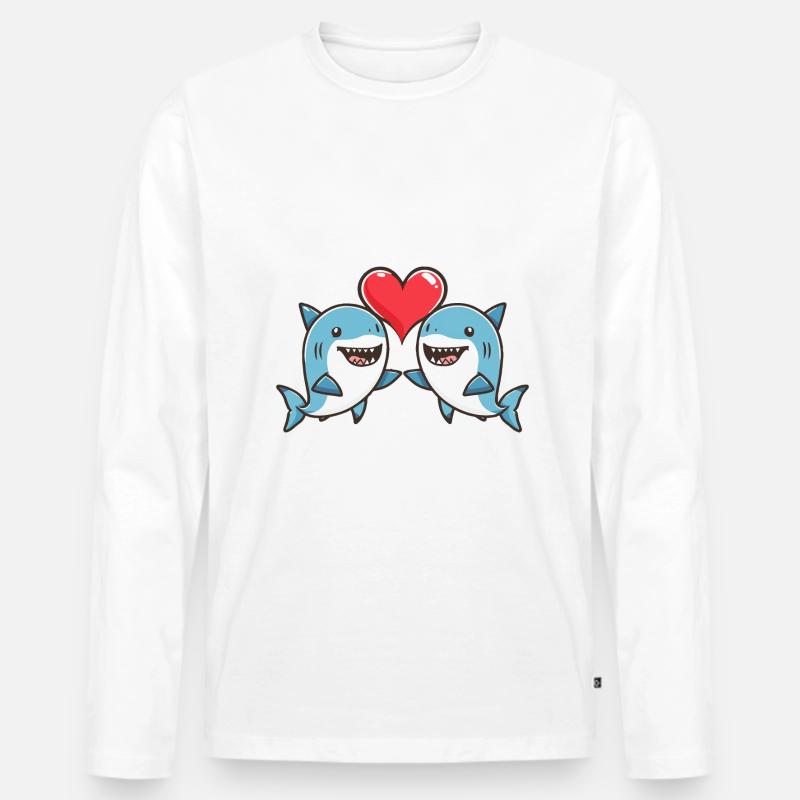 Couple de requins Amour Saint-Valentin - T-shirt manches longues Premium bio Homme - blanc