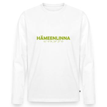 Hämeenlinna Finlande Coordonnées Longitude Latitude - T-shirt manches longues Premium bio Homme - blanc - Devant - Nico (187cm)