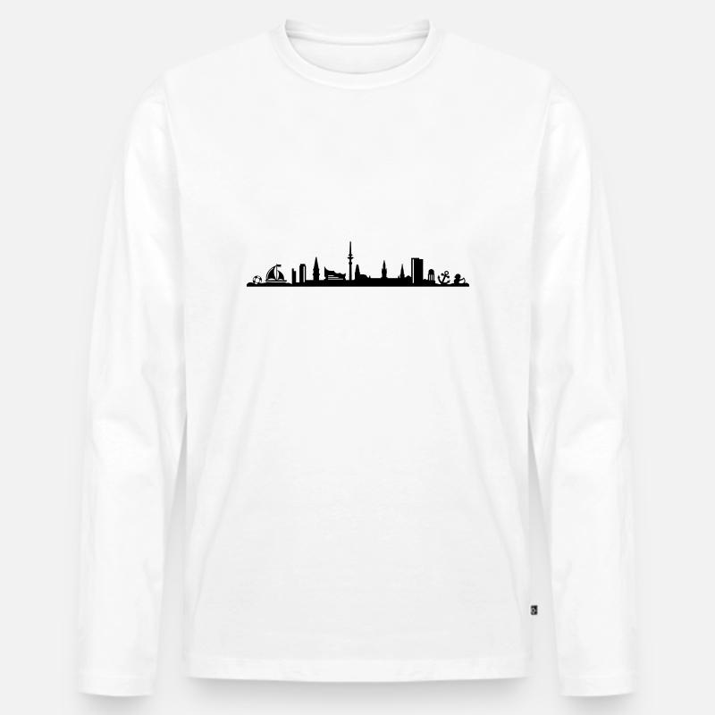 Skyline Hamburg Strand - Männer Premium Bio Langarmshirt - Weiß