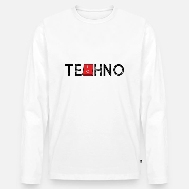 Techno On Off - Männer Premium Bio Langarmshirt - Weiß