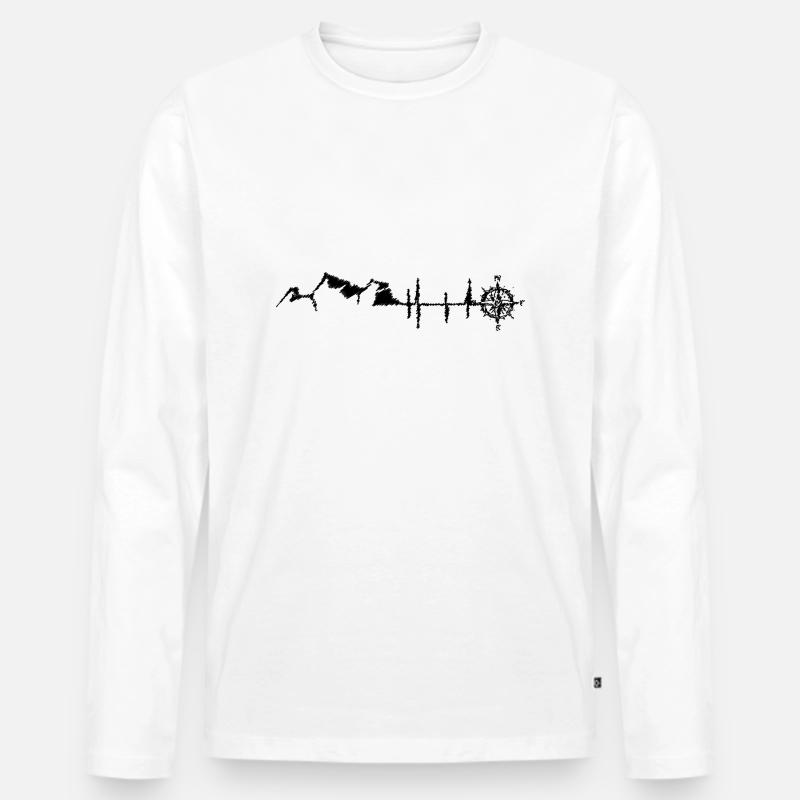 Herzschlag - Kompass - Berg - (7) - Männer Premium Bio Langarmshirt - Weiß