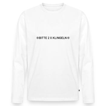 Bitte 2 x klingeln – der Türöffner beim Flirten - Männer Premium Bio Langarmshirt - Weiß - Vorne - Nico (187cm)
