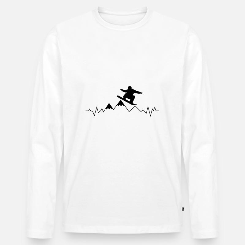 Snowboard Herzschlag EKG Berge - Männer Premium Bio Langarmshirt - Weiß